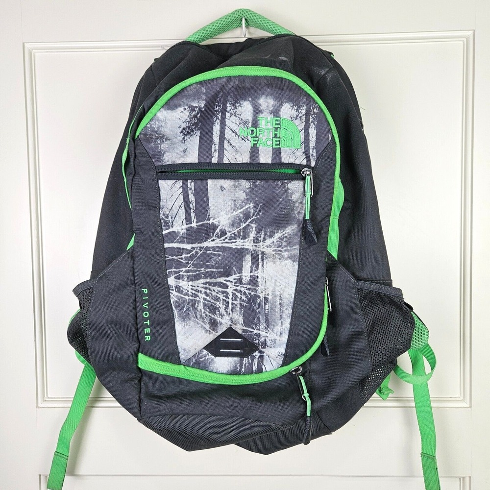 The North Face Pivoter Laptop Backpack Green Gray School Camp Hike Travel